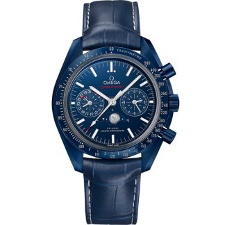 Omega Blue Side of the Moon Speedmaster Moonphase 44,25 mm, céramique bleue sur bracelet en cuir 304.93.44.52.03.001