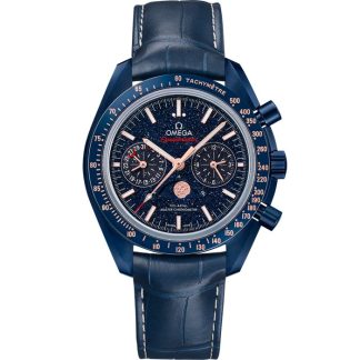 Omega Blue Side of the Moon Speedmaster Moonphase 44,25 mm, céramique bleue sur bracelet en cuir 304.93.44.52.03.002
