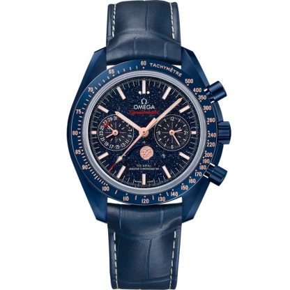 Omega Blue Side of the Moon Speedmaster Moonphase 44,25 mm, céramique bleue sur bracelet en cuir 304.93.44.52.03.002
