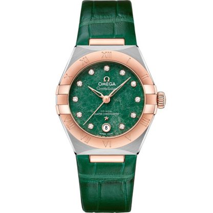 Omega Constellation 29 mm, acier - or « Sedna™ » sur bracelet en cuir 131.23.29.20.99.001