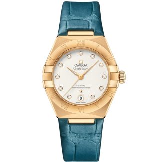 Omega Constellation 29 mm, or jaune sur bracelet en cuir 131.53.29.20.52.001