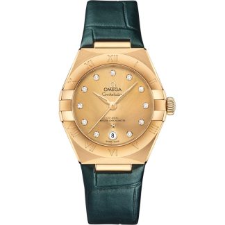 Omega Constellation 29 mm, or jaune sur bracelet en cuir 131.53.29.20.58.001