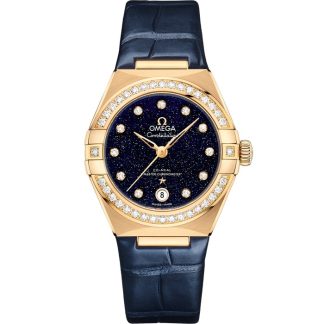Omega Constellation 29 mm, or jaune sur bracelet en cuir 131.58.29.20.53.001