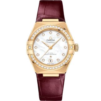 Omega Constellation 29 mm, or jaune sur bracelet en cuir 131.58.29.20.55.001