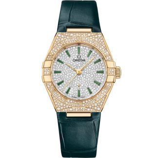 Omega Constellation 29 mm, or jaune sur bracelet en cuir 131.58.29.20.99.002