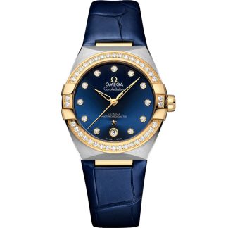 Omega Constellation 36 mm, acier - or jaune sur bracelet en cuir 131.28.36.20.53.001