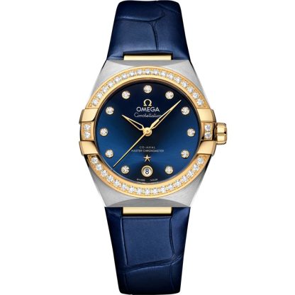 Omega Constellation 36 mm, acier - or jaune sur bracelet en cuir 131.28.36.20.53.001