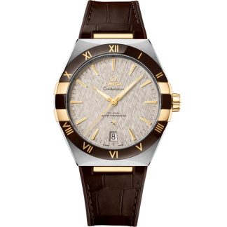 Omega Constellation 41 mm, acier - or jaune sur bracelet en cuir 131.23.41.21.06.002