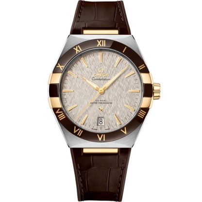 Omega Constellation 41 mm, acier - or jaune sur bracelet en cuir 131.23.41.21.06.002