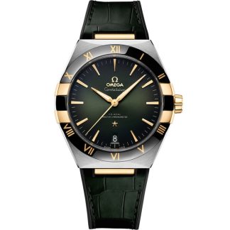 Omega Constellation 41 mm, acier - or jaune sur bracelet en cuir 131.23.41.21.10.001