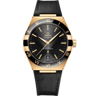 Omega Constellation 41 mm, or jaune sur bracelet en cuir 131.63.41.21.01.001