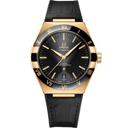 Omega Constellation 41 mm, or jaune sur bracelet en cuir 131.63.41.21.01.001