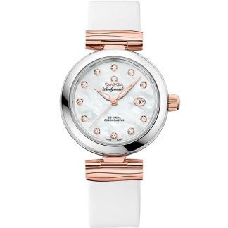 Omega De Ville Ladymatic 34 mm, acier - or « Sedna™ » sur bracelet en cuir 425.22.34.20.55.004