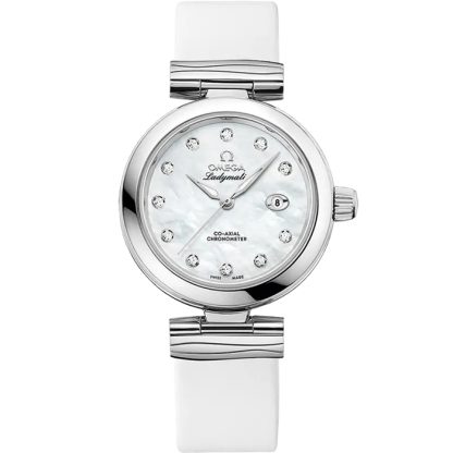 Omega De Ville Ladymatic 34 mm, acier sur bracelet en cuir 425.32.34.20.55.002