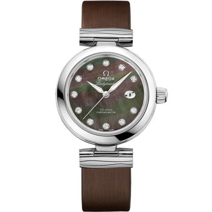 Omega De Ville Ladymatic 34 mm, acier sur bracelet en cuir 425.32.34.20.57.004