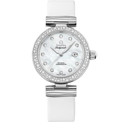 Omega De Ville Ladymatic 34 mm, acier sur bracelet en cuir 425.37.34.20.55.002