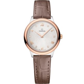 Omega De Ville Prestige 27,5 mm, acier - or « Sedna™ » sur bracelet en cuir 434.23.28.60.52.001
