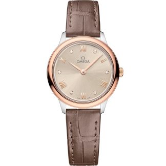 Omega De Ville Prestige 27,5 mm, acier - or « Sedna™ » sur bracelet en cuir 434.23.28.60.59.001