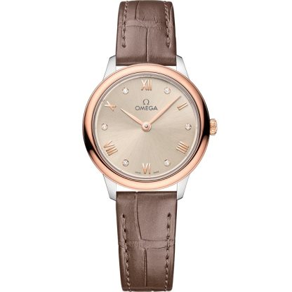 Omega De Ville Prestige 27,5 mm, acier - or « Sedna™ » sur bracelet en cuir 434.23.28.60.59.001