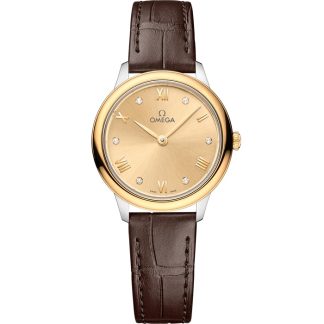 Omega De Ville Prestige 27,5 mm, acier - or jaune sur bracelet en cuir 434.23.28.60.58.001