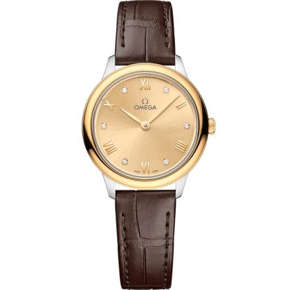 Omega De Ville Prestige 27,5 mm, acier - or jaune sur bracelet en cuir 434.23.28.60.58.001
