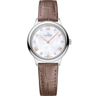 Omega De Ville Prestige 27,5 mm, acier sur bracelet en cuir 434.13.28.60.55.001