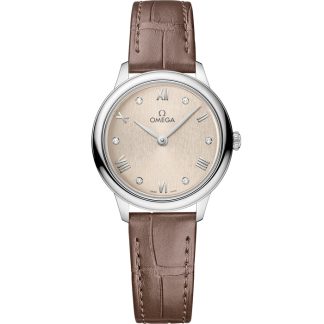 Omega De Ville Prestige 27,5 mm, acier sur bracelet en cuir 434.13.28.60.59.001