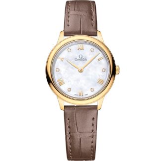 Omega De Ville Prestige 27,5 mm, or jaune sur bracelet en cuir 434.53.28.60.55.002