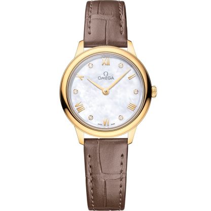 Omega De Ville Prestige 27,5 mm, or jaune sur bracelet en cuir 434.53.28.60.55.002