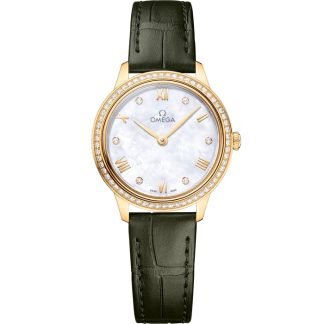 Omega De Ville Prestige 27,5 mm, or jaune sur bracelet en cuir 434.58.28.60.55.002