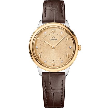 Omega De Ville Prestige 30 mm, acier - or jaune sur bracelet en cuir 434.23.30.60.58.001