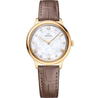 Omega De Ville Prestige 30 mm, or jaune sur bracelet en cuir 434.53.30.60.55.002