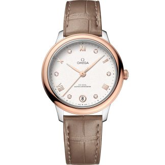 Omega De Ville Prestige 34 mm, acier - or « Sedna™ » sur bracelet en cuir 434.23.34.20.52.001