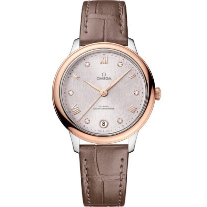 Omega De Ville Prestige 34 mm, acier - or « Sedna™ » sur bracelet en cuir 434.23.34.20.52.003