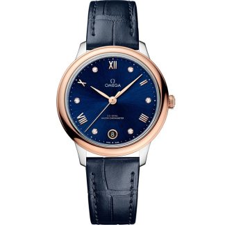 Omega De Ville Prestige 34 mm, acier - or « Sedna™ » sur bracelet en cuir 434.23.34.20.53.001
