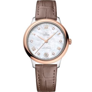 Omega De Ville Prestige 34 mm, acier - or « Sedna™ » sur bracelet en cuir 434.23.34.20.55.001