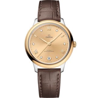 Omega De Ville Prestige 34 mm, acier - or jaune sur bracelet en cuir 434.23.34.20.58.001