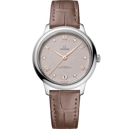 Omega De Ville Prestige 34 mm, acier sur bracelet en cuir 434.13.34.20.52.002
