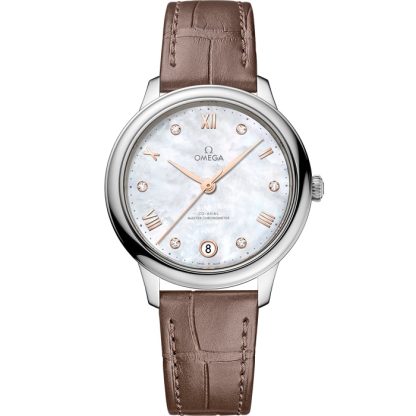 Omega De Ville Prestige 34 mm, acier sur bracelet en cuir 434.13.34.20.55.001