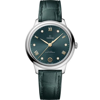 Omega De Ville Prestige 34 mm, acier sur bracelet en cuir 434.13.34.20.60.001