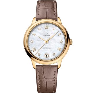 Omega De Ville Prestige 34 mm, or jaune sur bracelet en cuir 434.53.34.20.55.002