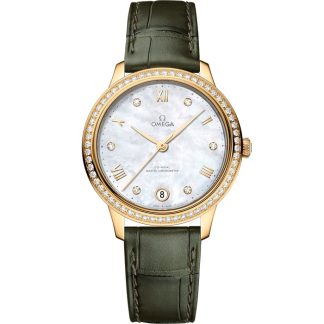 Omega De Ville Prestige 34 mm, or jaune sur bracelet en cuir 434.58.34.20.55.002