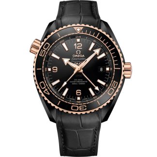 Omega Deep Black Seamaster Planet Ocean 600M 45,5 mm, céramique noire sur bracelet en cuir doublé de caoutchouc 215.63.46.22.01.001