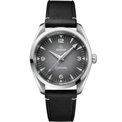 Omega Nouveauté Seamaster Railmaster 38 mm, acier sur bracelet en cuir 235.12.38.20.06.001