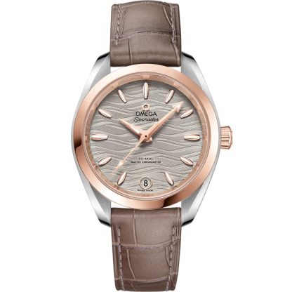 Omega Seamaster Aqua Terra 150M 34 mm, acier - or « Sedna™ » sur bracelet en cuir 220.23.34.20.06.001