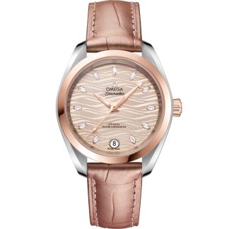 Omega Seamaster Aqua Terra 150M 34 mm, acier - or « Sedna™ » sur bracelet en cuir 220.23.34.20.59.001