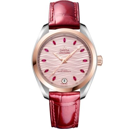 Omega Seamaster Aqua Terra 150M 34 mm, acier - or « Sedna™ » sur bracelet en cuir 220.23.34.20.60.001