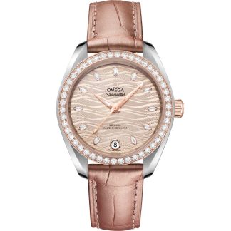 Omega Seamaster Aqua Terra 150M 34 mm, acier - or « Sedna™ » sur bracelet en cuir 220.28.34.20.59.001
