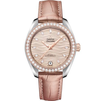 Omega Seamaster Aqua Terra 150M 34 mm, acier - or « Sedna™ » sur bracelet en cuir 220.28.34.20.59.001