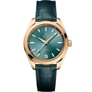Omega Seamaster Aqua Terra Shades 34 mm, or Moonshine™ sur bracelet en cuir 220.53.34.20.10.001